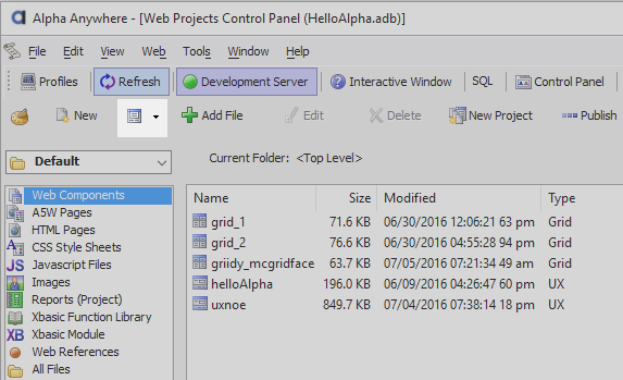 The Create dropdown